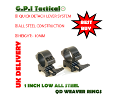 G.P.I Tactical 1 inch Quick Release Weaver Steel Mounts – Two heights available