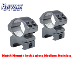 Hawke Match Mount 1 inch 2 piece Medium Stainless Weaver Scope Rings