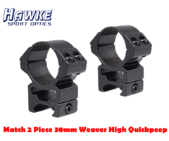 Hawke Match Mount 2 Piece 30mm Weaver High Quickpeep Scope Rings