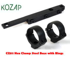 KOZAP CZ CZ511 1 Piece Steel Rifle Base Hex Clamp with Rings