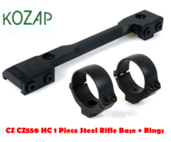 KOZAP CZ CZ550 1 Piece Steel Rifle Mount Base with Scope Rings