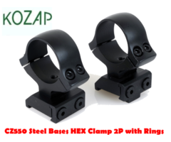 KOZAP CZ CZ550 Hex Clamp Steel 2 Piece Base includes Scope Rings