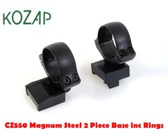 KOZAP CZ CZ550 Magnum Hex Clamp Steel 2 Piece Base includes Scope Rings