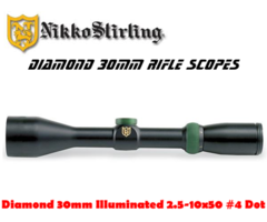 Nikko Stirling Rifle Scope Diamond 30mm Illuminated 2.5-10×50 #4 Dot Reticle