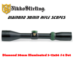 Nikko Stirling Rifle Scope Diamond 30mm Illuminated 3-12×56 #4 Dot Reticle