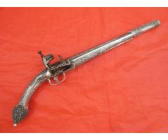 ANTIQUE BALKAN SILVER MIQUELET FLINTLOCK PISTOL ALBANIA or GREECE 1780-1820