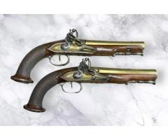 18th Century French Bordeaux Brass Barreled Flintlock Dueling Pistols
