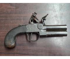 Antique Box lock flint double barrel pistol Simmons of Birmingham